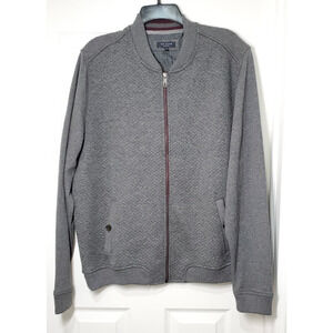 Ted Baker London Baseball Collar Full-Zip Bomber Jacket Heather Grey Mens Size 6